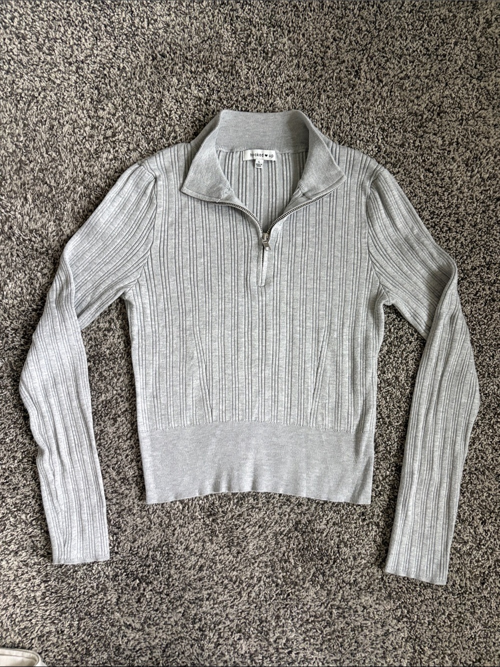 Hooked Up Ribbed, Light Gray Sweater. Sz L